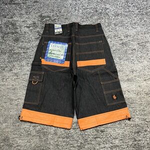 NWT Leeman Jorts Sz 40 Black Orange Baggy Skater Grunge Vintage Y2K Denim Shorts